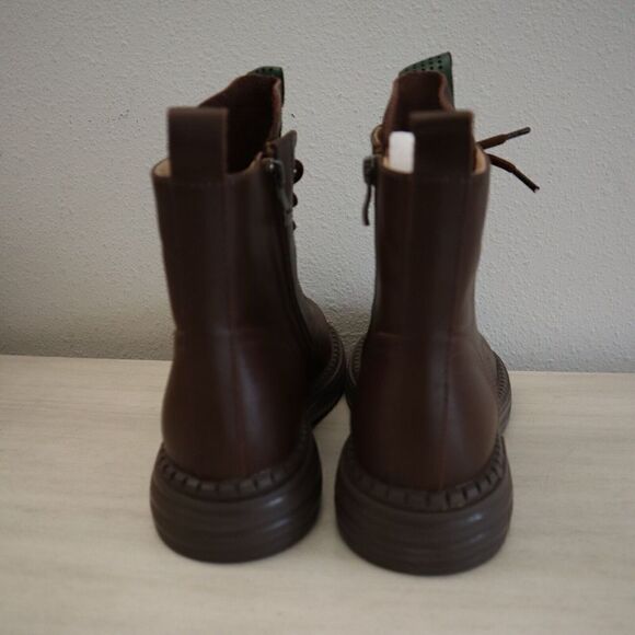 HZM 21DJL3138-1 Women Sz 40 US 9.5 Coffee Brown Leather Lace-Up Zip Combat Boots - Picture 2 of 9